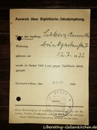 Ausweis &uuml;ber Diphterie-Schutzimpfung von Annette Eickers 26.11.1940