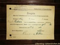 Zeugnis &uuml;ber die Teilnahme am konfessionellen Religionsunterricht Schuljahr 1941/42