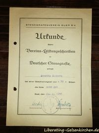 Urkunde des Stenografenvereins Buer e.V.